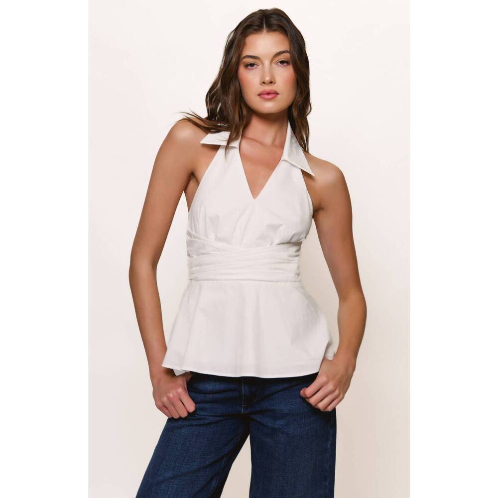 NEW HUTCH colbie collared halter peplum tank in white